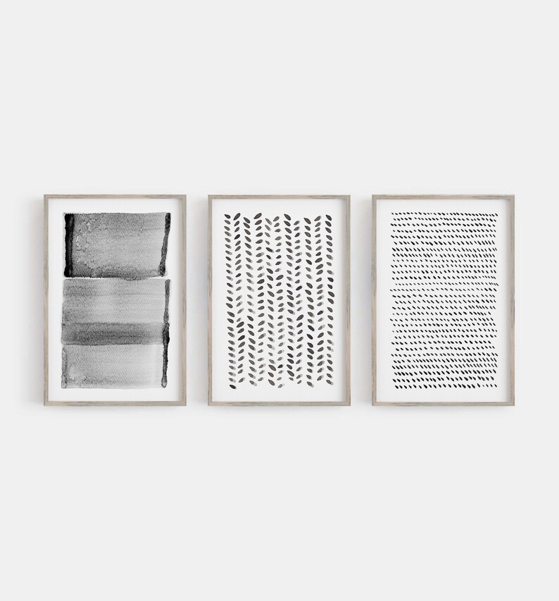 Neutral Minimal Art, Above Couch Wall Art Set of 3 Art Prints, Office Wall Art Gray Wall Art, Abstract Painting Extra Large Abstract Artwork image 2