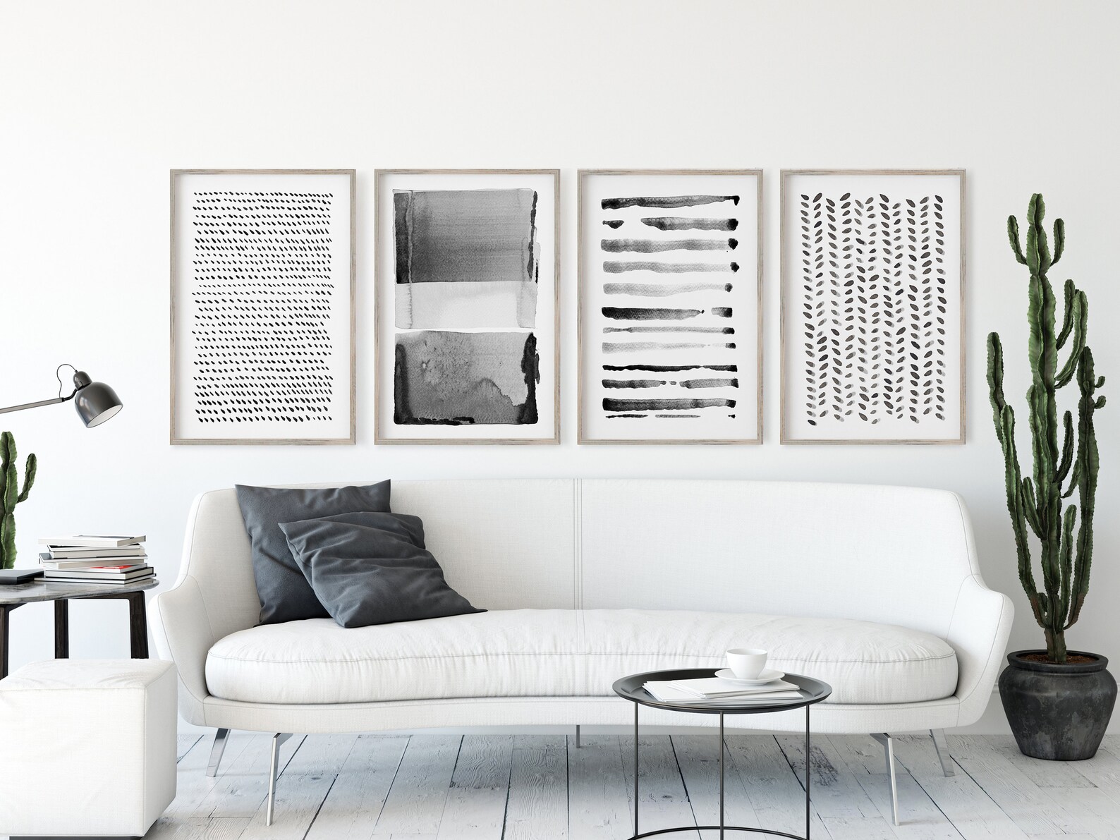 Minimalist Abstract Art Print, Contemporary Black White Painting Set of ...
