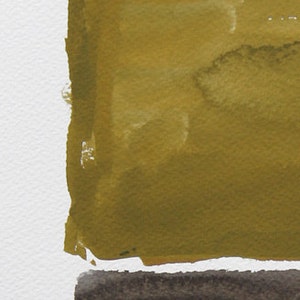 K&ouml;nnte beinhalten: Abstrakte Aquarellmalerei mit horizontalen Farbbl&ouml;cken. Der obere Bereich ist olivgr&uuml;n, gefolgt von einem dunkelbraunen Band und einem unteren Bereich in Senfgelb. Der Hintergrund ist wei&szlig;.