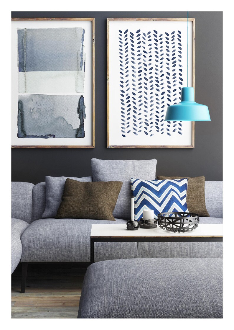 Large Wall Art Abstract Art Art Set Navy Blue Gray Wall Art Etsy