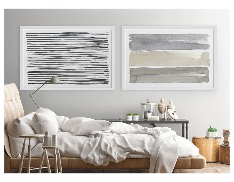 Large Wall Art, Contemporary Wall Art, Horizontal Wall Art, Abstract Art, Set of 2, Oversized Painting, Fine Art, Gray Abstract Painting image 1