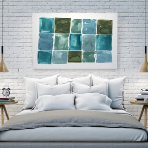 Large Abstract Painting, Large Abstract Print, Fine Art, Abstract Art, Abstract Watercolor, Horizontal Art, Abstract Painting,Blue Green Art image 3