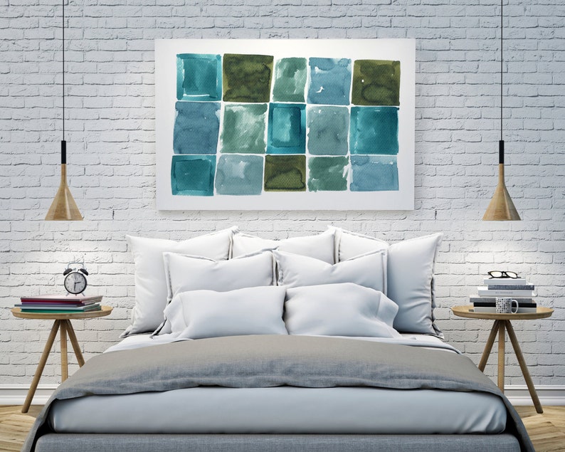 Large Abstract Painting, Large Abstract Print, Fine Art, Abstract Art, Abstract Watercolor, Horizontal Art, Abstract Painting,Blue Green Art image 3