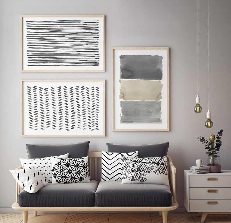 Set of 3 Watercolor Prints Living Room Decor Abstract Modern Etsy