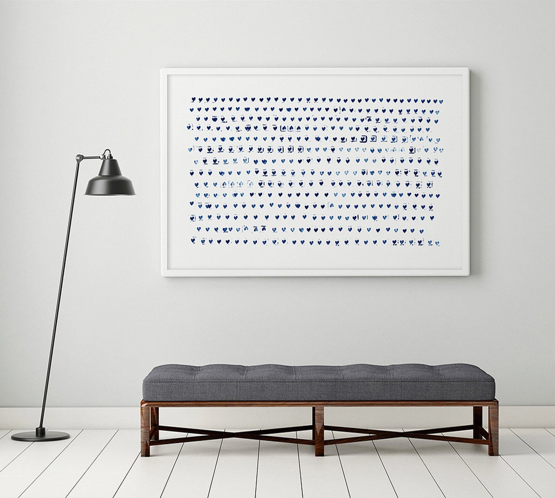Minimalist Print, Large Wall Art, Heart Art, Navy Blue Art Print