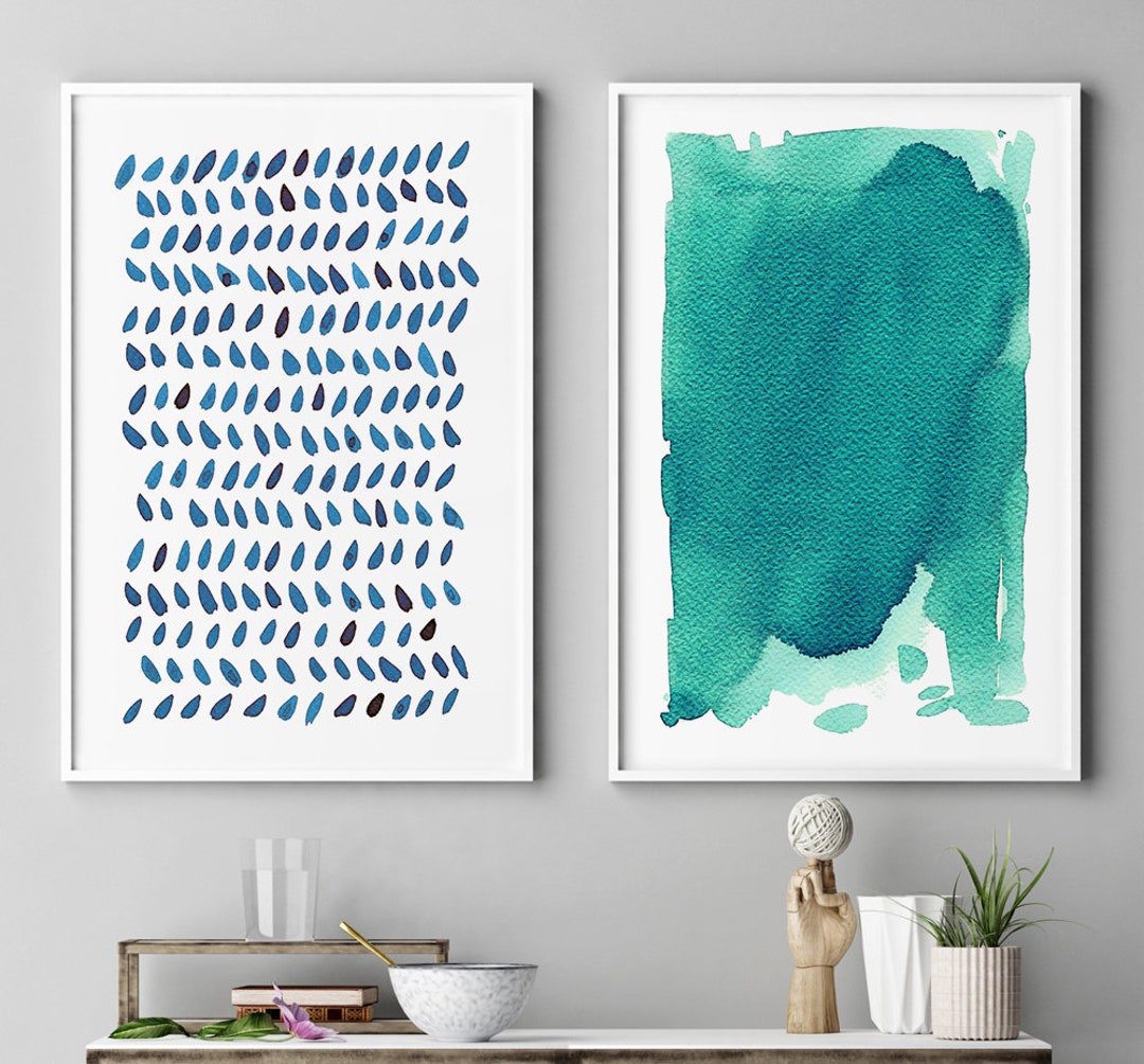 Abstract Art Navy Blue Wall Art Abstract Wall Art Green Etsy