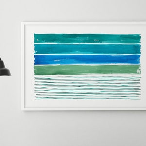 Blue Green Wall Art, Green Teal Turquoise Blue Abstract Painting, Abstract Art, Abstract Stripe Horizontal Large Abstract Blue Green Art image 2