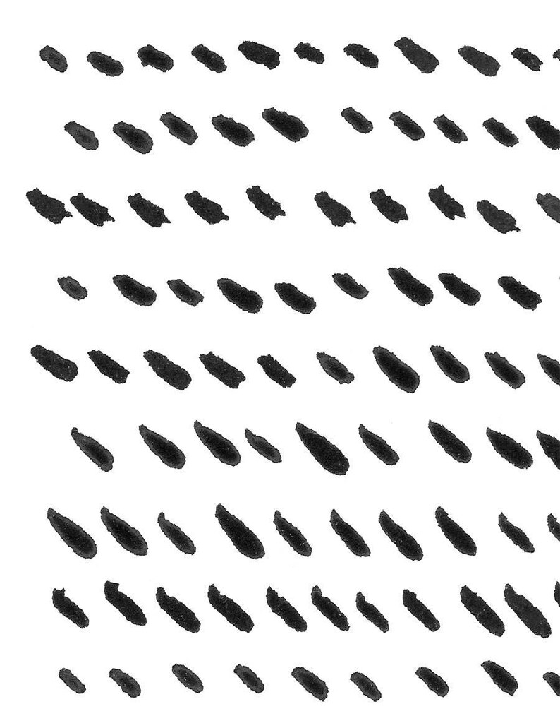 May include: Abstract black brushstrokes on a white background. The image features a repeating pattern of small, irregular shapes, creating a textured visual effect. The design is simple and graphic, suitable for various applications.