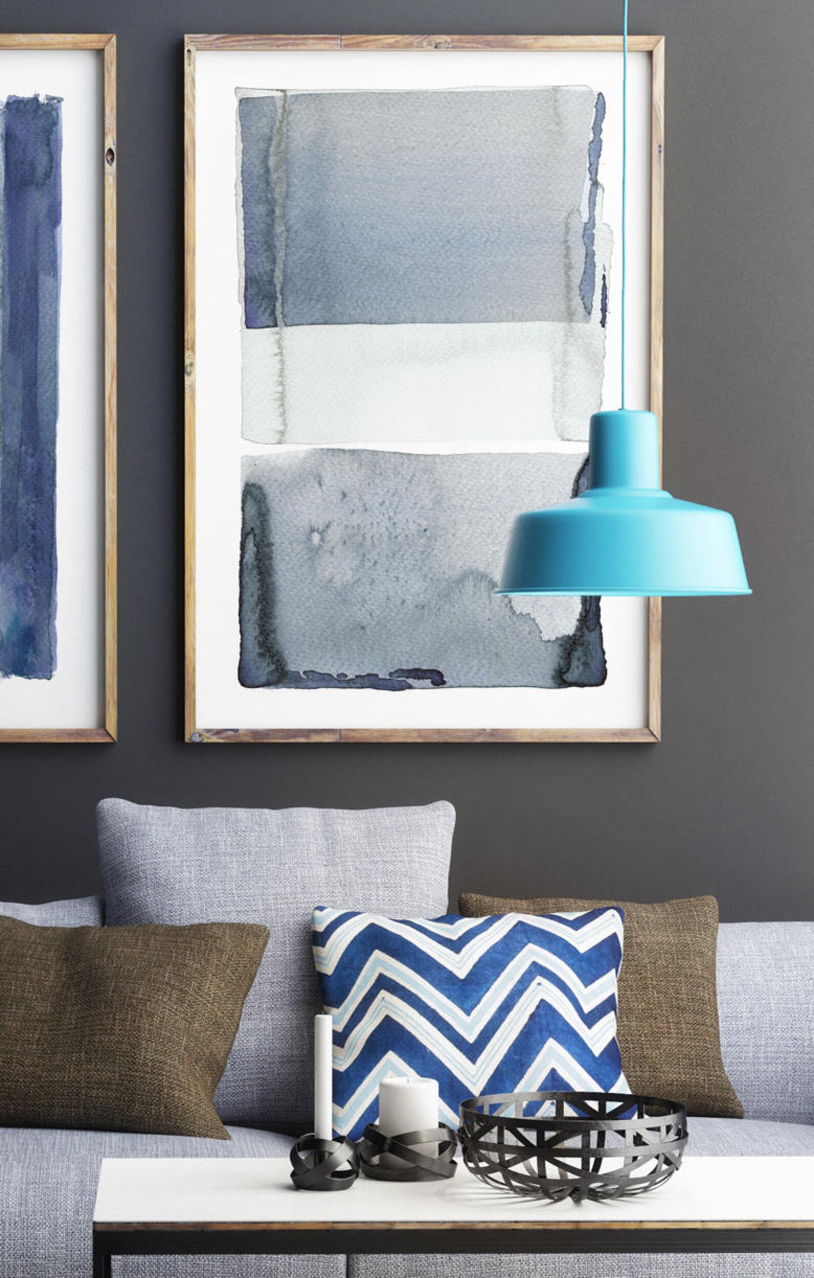 Large Wall Art Navy Blue Gray Abstract Art Set of 3 Etsy