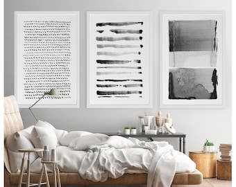 3er Set abstrakte Malerei, Abstrakte Kunst, Schwarz-Weiß Wandbilder, Abstrakte Malerei, Abstrakte Kunst 3er Set