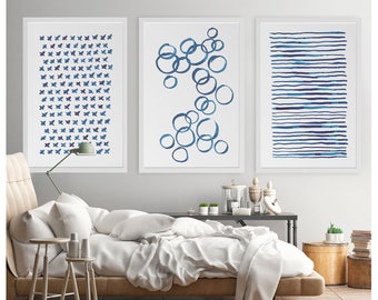 Arte de pared blanca, arte abstracto grande, arte de pared abstracto, conjunto de impresión 24x36, pintura abstracta azul marino, impresión de arte abstracto, minimalista moderno