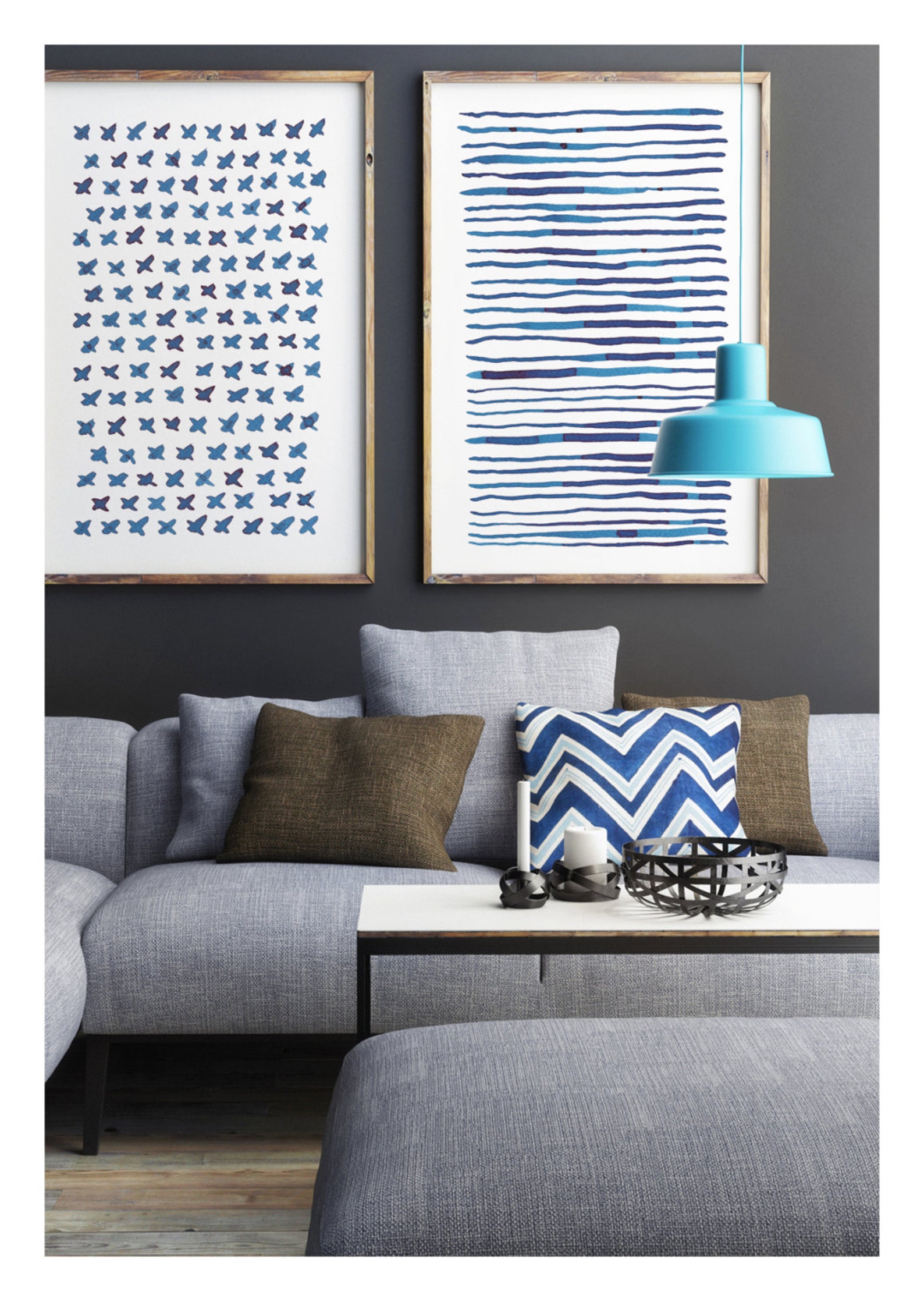 Blue Abstract Art Print Living Room Wall Art Large Abstract - Etsy