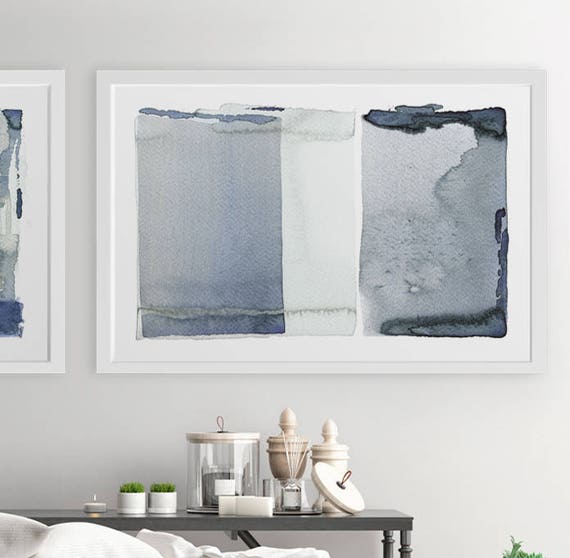 Large Abstract Wall Art Gray Navy Blue Painting 24x36 | Etsy