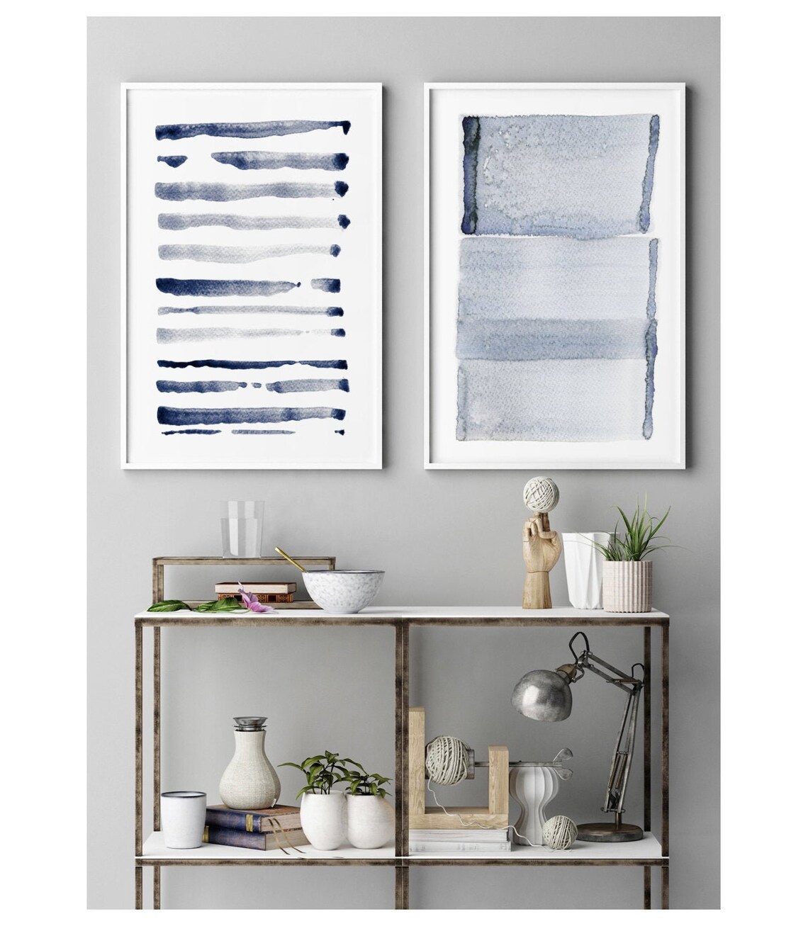Navy Blue Gray Wall Art Prints Abstract Art Set of 2 Large Etsy