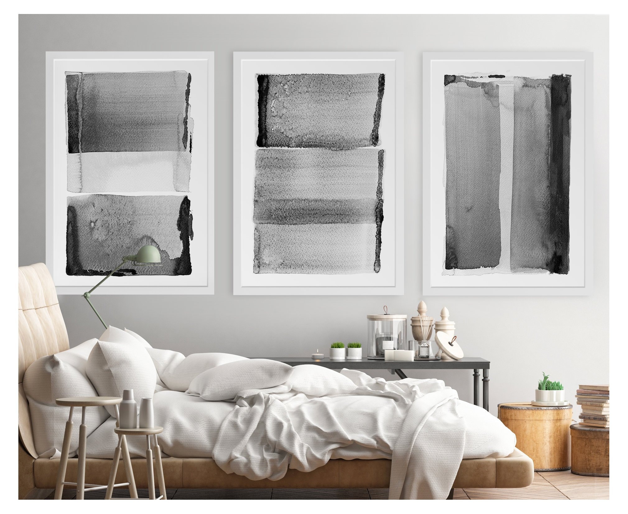 Abstract Art Large Wall Art Gray Abstract Art Set of 3 Etsy