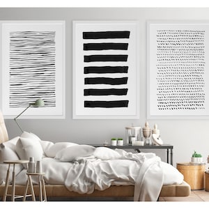 Abstract Wall Art, Line Drawing, Black and White Abstract Art Print, Print Set of 3, Large Abstract Art, Living Room Decor, Modern Wall Art image 1