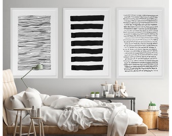 Abstract Wall Art, Line Drawing, Black and White Abstract Art Print, Print Set of 3, Large Abstract Art, Living Room Decor, Modern Wall Art