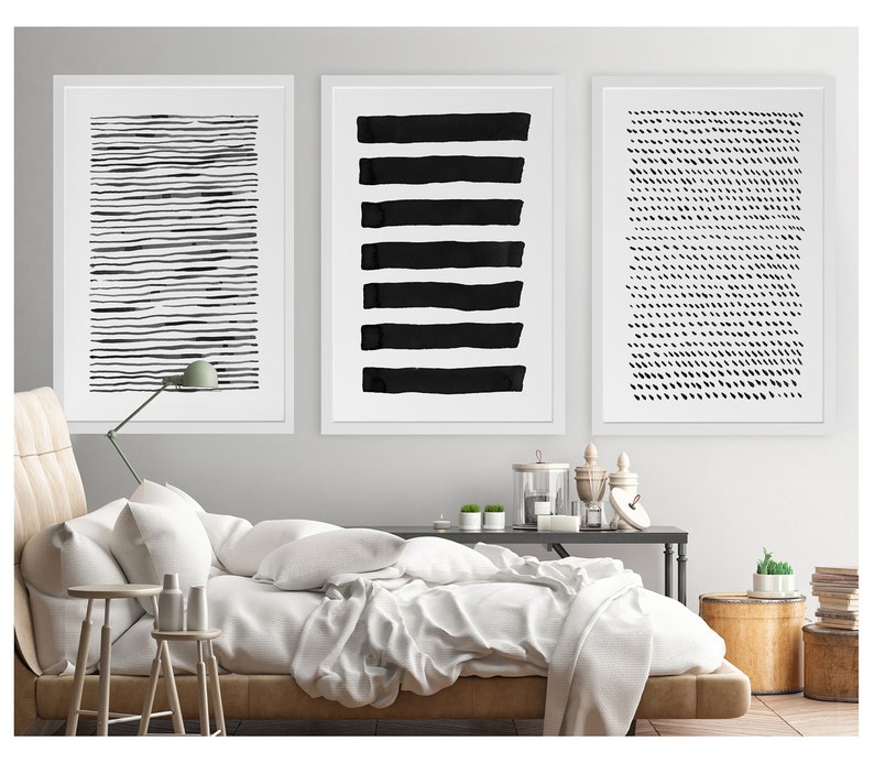 Abstract Wall Art, Line Drawing, Black and White Abstract Art Print, Print Set of 3, Large Abstract Art, Living Room Decor, Modern Wall Art image 1