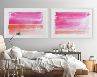 Abstract Wall Art, Abstract Landscape, Abstract Watercolor, Print Set, Horizontal Wall Art, Pastel Art, Pink,Large Abstract Art, Large Print