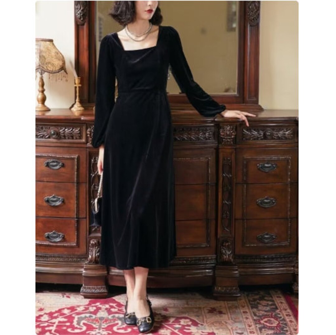 Elegant Long Black Velvet Dress Prom Evening Party Birthday Etsy