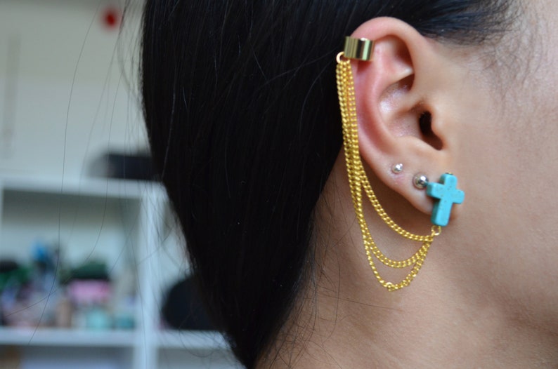Howlite Earcuff Adjustable Boho Earcuff Earring Earcuff Earcuff Earring Earcuff Earring Boho Earcuff Turquoise Cross Earrcuff