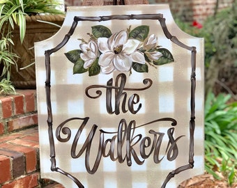 Gingham & Magnolia Door hanger