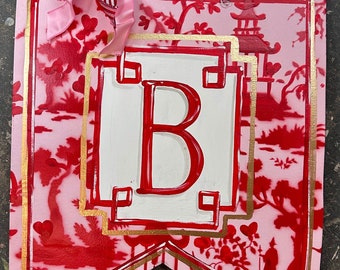 Valentine Chinoiserie door hanger banner monogram Happy Valentine’s Day decor