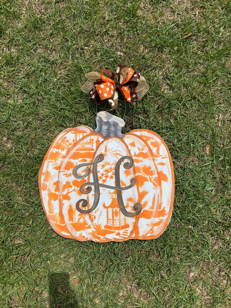 Chinoiserie pumpkin Door hanger in any color pink chinoiserie orange chinoiserie blue chinoiserie