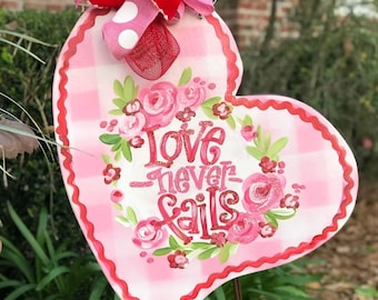 Pink and red gingham  heart Love never fails