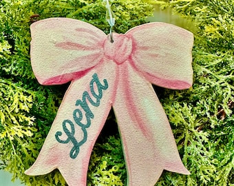 Personalized Pink Bow Christmas Ornament