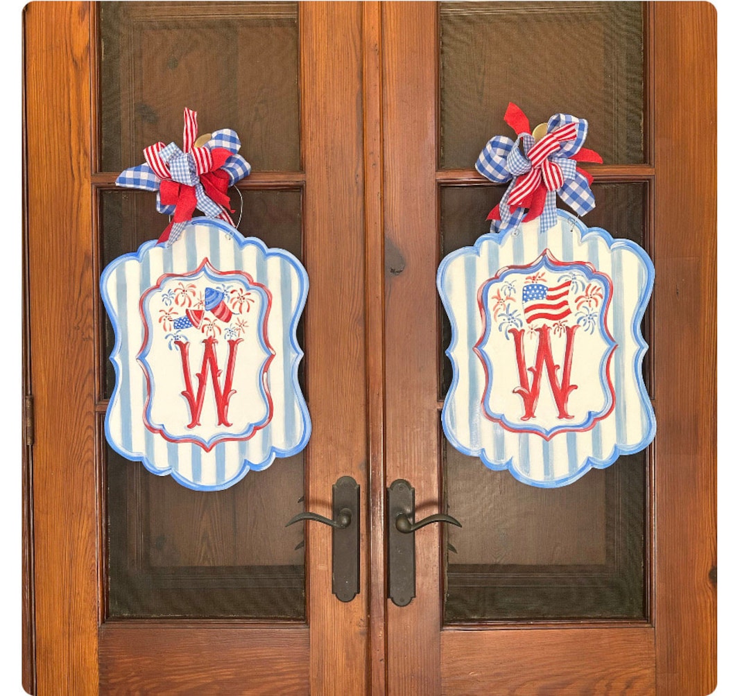 Patriotic Door Hanger: 4th of July Decor, Personalized Initial