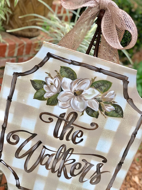 Gingham & Magnolia Door Hanger - Etsy