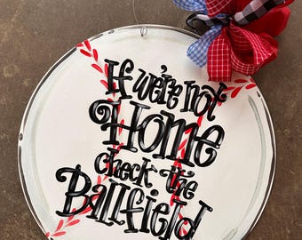 Hand Painted Baseball Door Hanger: Ballfield Family Decor (18x18)