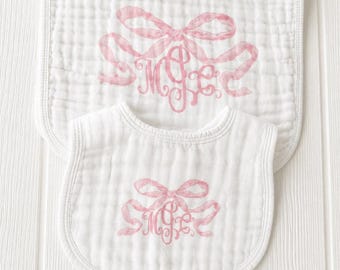 Monogrammed Bow Burpcloth and Bib Bundle