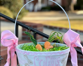 EASTER basket Hand painted round smooth personalized Easter basket. Hand-paintedUse code LOCALPICKUP at checkout for Dothan, AL  pickup.