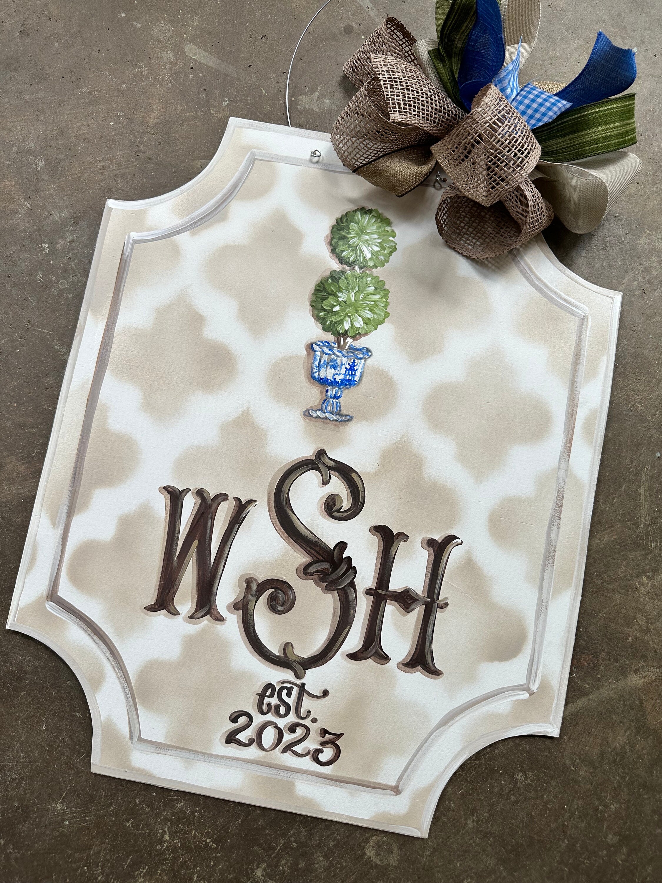 NEIGHBORHOODFL / 「NHHX . ODE / E-HANGER」 Brown Topiary Door Hanger. Blue Chinoiserie Pot Dondee Hicks