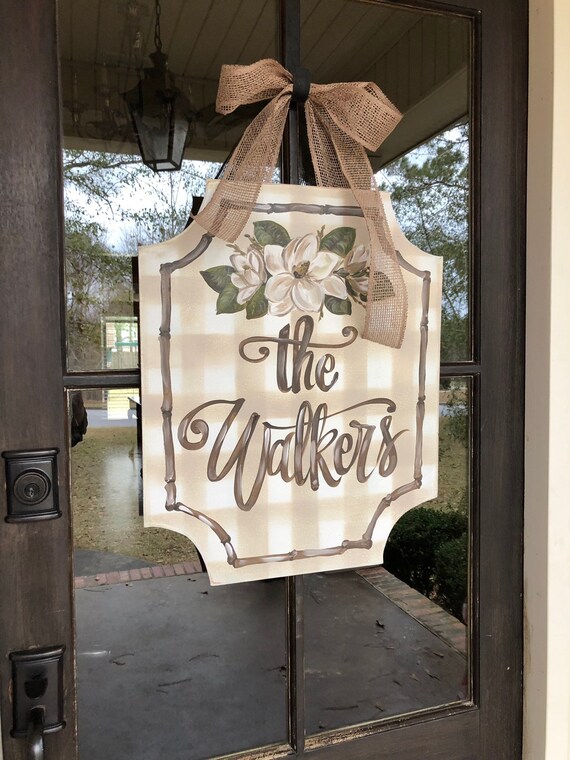 Gingham & Magnolia Door Hanger - Etsy