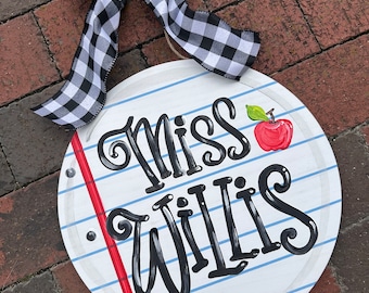 Personalized Teacher Door Hanger: Hand Painted Back to School Sign