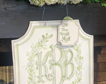 Sage Baby Birth Announcement Door Hanger: Laurel Wreath Decor