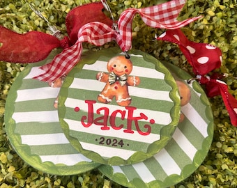gingerbread round striped ornament