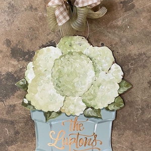 White Hydrangea flower pot door hanger