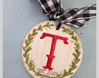 Personalized Christmas Ornament: Hand-Painted Wreath Monogram