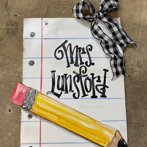 Personalized Teacher Door Hanger: Paper & Pencil Classroom Decor