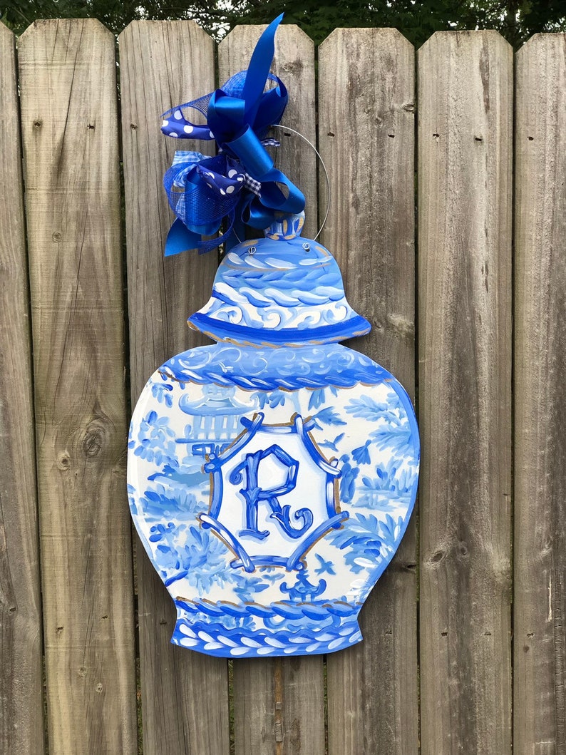 Chinoiserie Ginger Jar Blue White Door Hanger. Year Round door hanger. Artist Tree. My Artist Tree. image 4