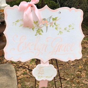 Baby bird hospital or nursery door hanger with info tag. Dondee Hicks. Dothan Alabama. MyArtisttree. Artist Tree