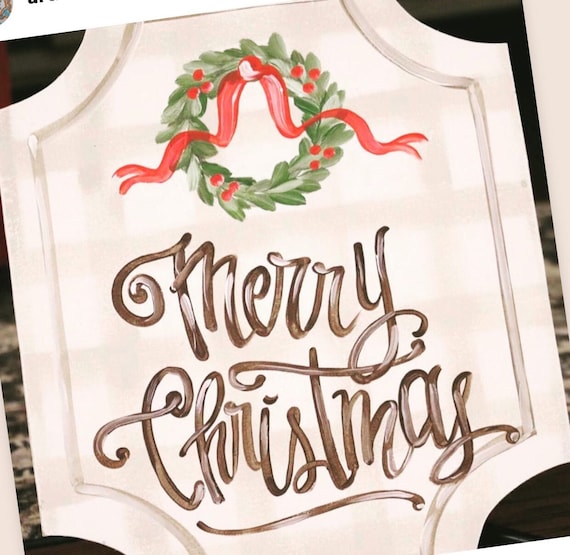 Merry Christmas board door hanger Christmas wreath