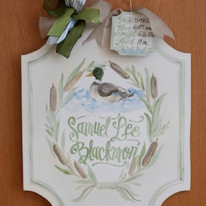 Mallard Duck Baby Door Hanger: Personalized Newborn Announcement