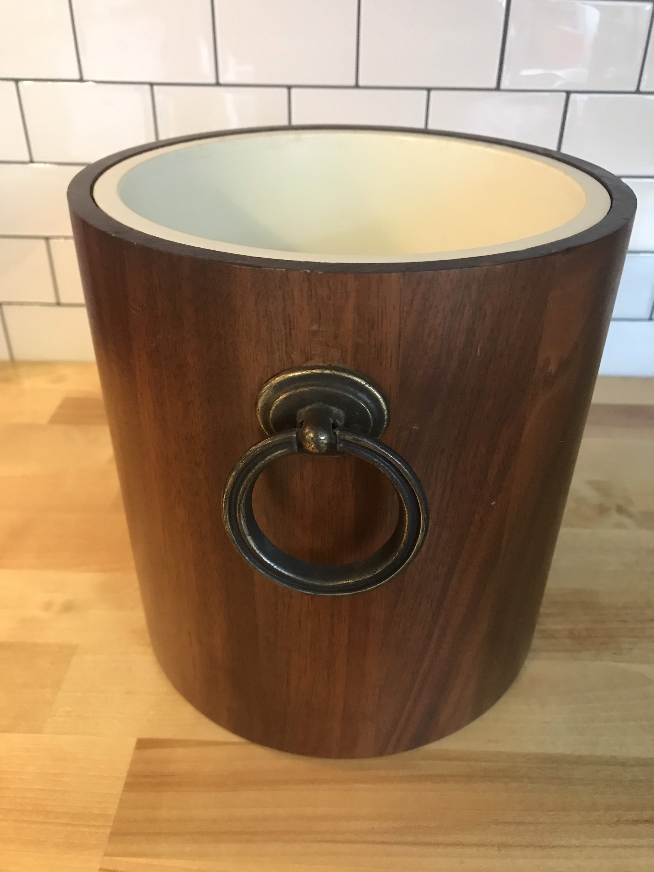 Retro Wooden Ice Bucket and Lid with Brass Handles Etsy