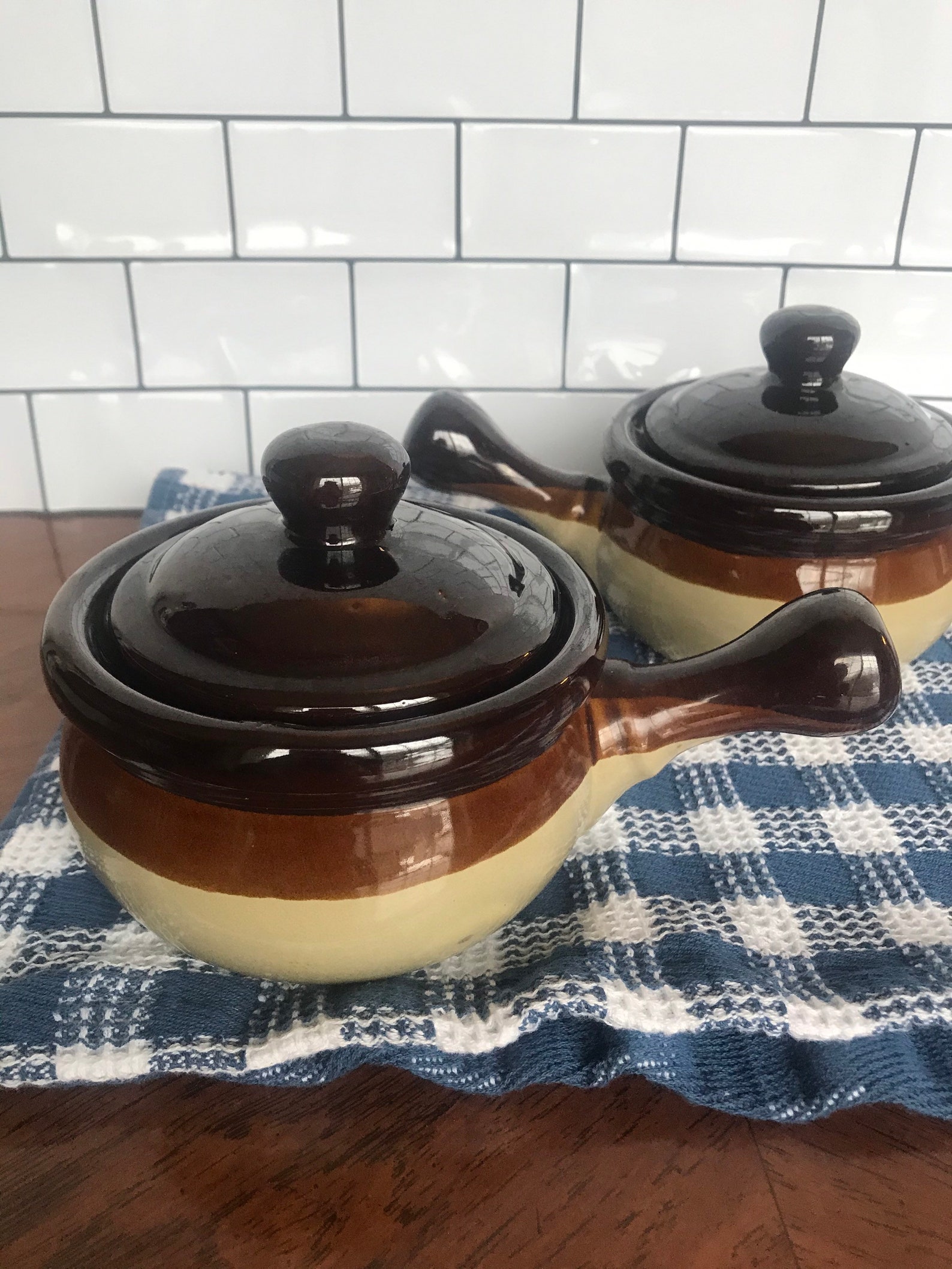 Set of Two Stoneware French Soup Crocks with Handle Etsy
