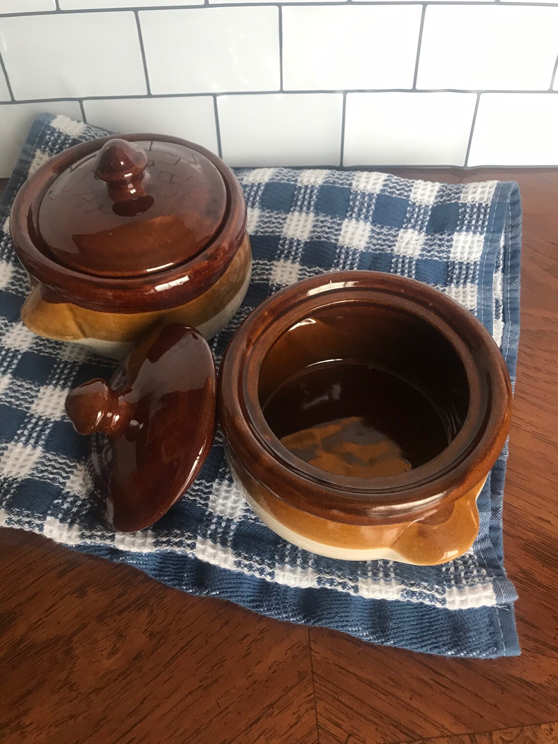 Pair of French Soup Crock Bowls with Lids Etsy